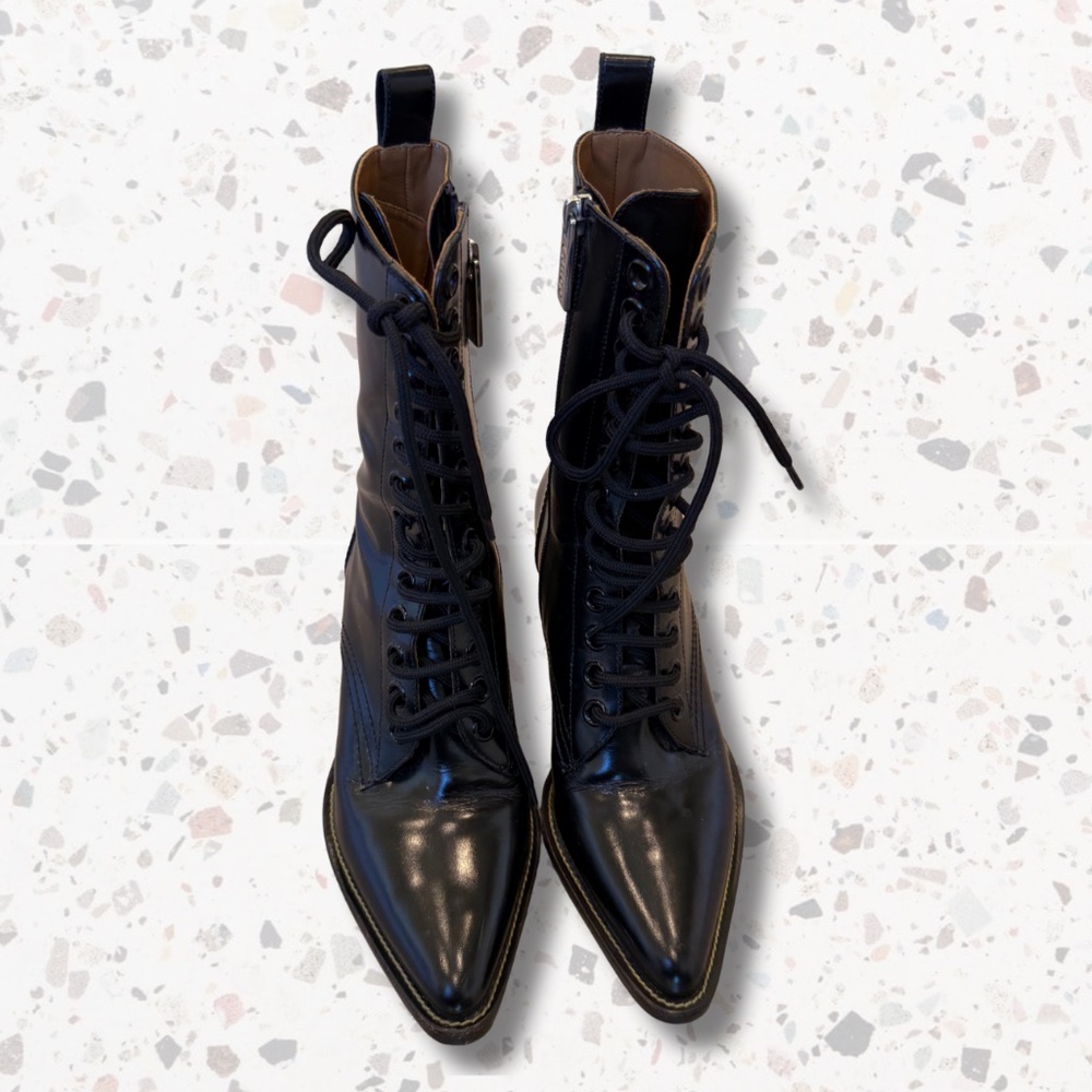 Chloe Rylee Black Leather Lace-up Boots